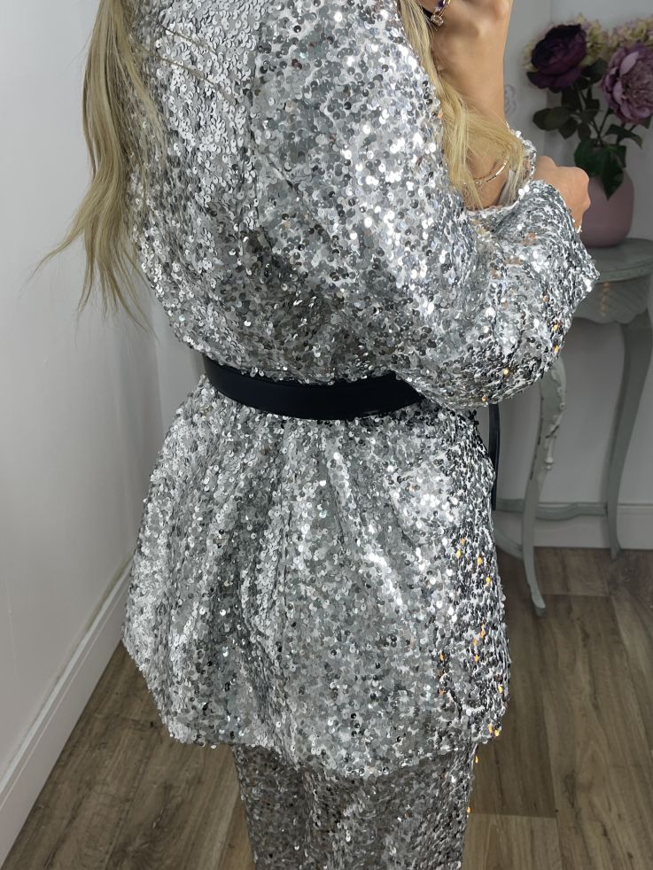 Chaqueta Letizz plateada de lentejuelas