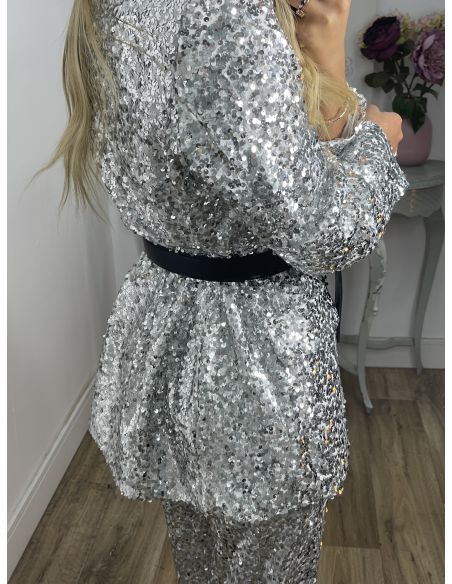 Chaqueta Letizz plateada de lentejuelas