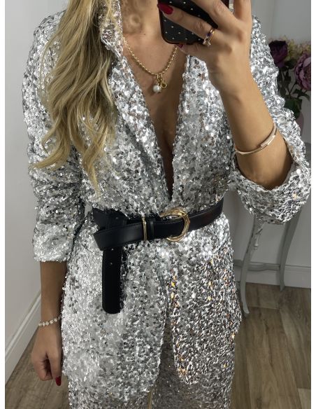 Chaqueta Letizz plateada de lentejuelas