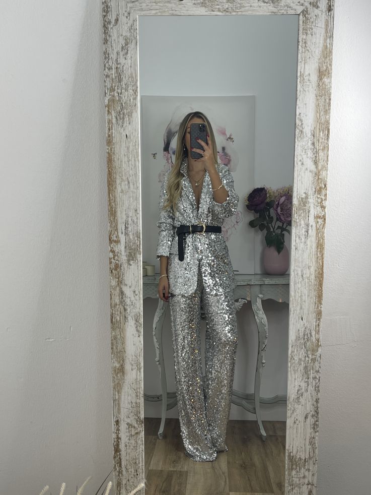 Chaqueta Letizz plateada de lentejuelas