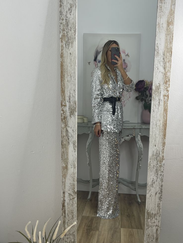 Chaqueta Letizz plateada de lentejuelas