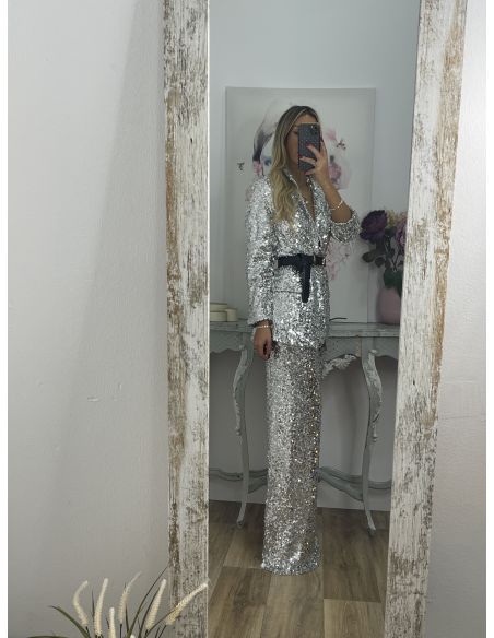 Chaqueta Letizz plateada de lentejuelas