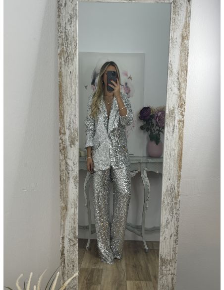 Chaqueta Letizz plateada de lentejuelas