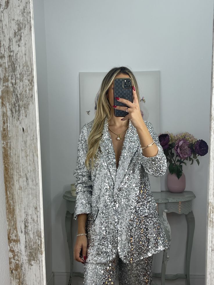 Chaqueta Letizz plateada de lentejuelas