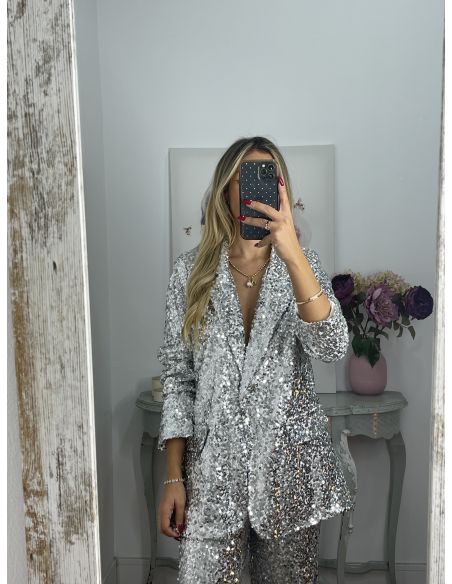 Chaqueta Letizz plateada de lentejuelas