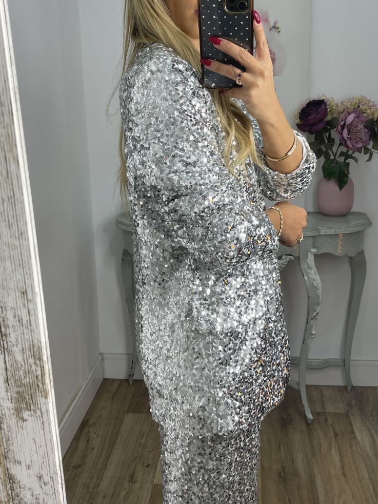 Chaqueta Letizz plateada de lentejuelas