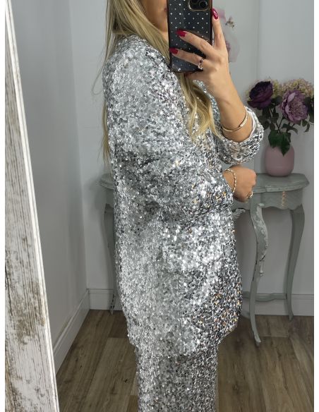 Chaqueta Letizz plateada de lentejuelas