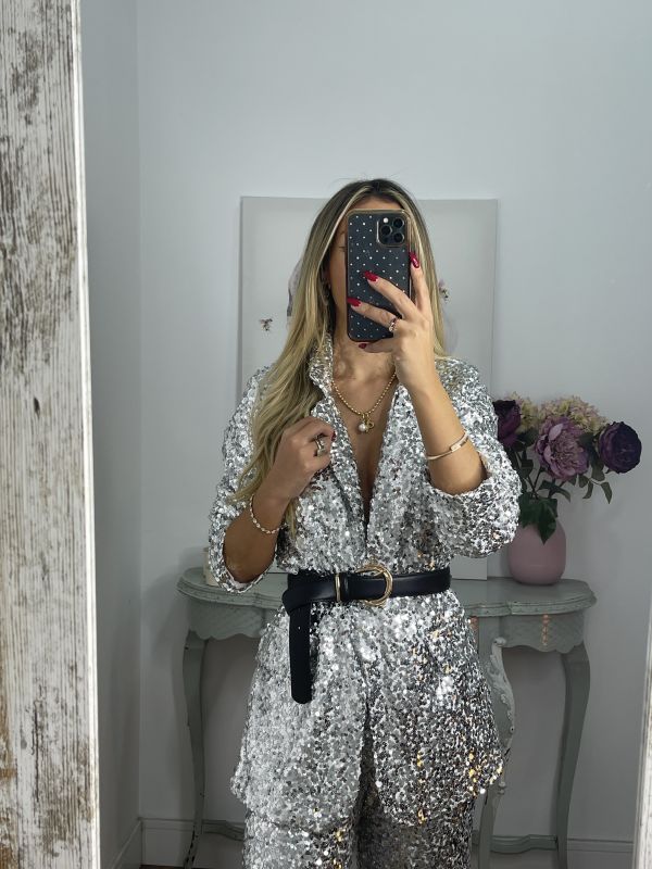 Chaqueta Letizz plateada de lentejuelas