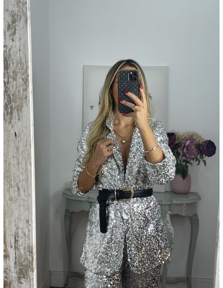 Chaqueta Letizz plateada de lentejuelas