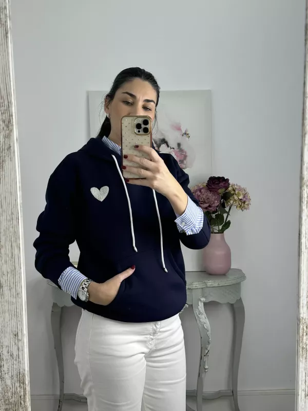 Sudadera azul marino capucha con corazón