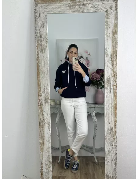 Sudadera azul marino capucha con corazón
