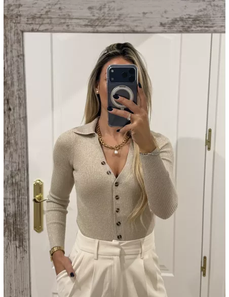 Body de punto dorado con botones