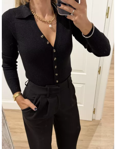 Body de punto negro con botones