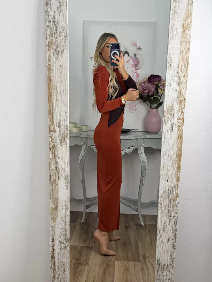 Vestido Ludmila bicolor teja y chocolate