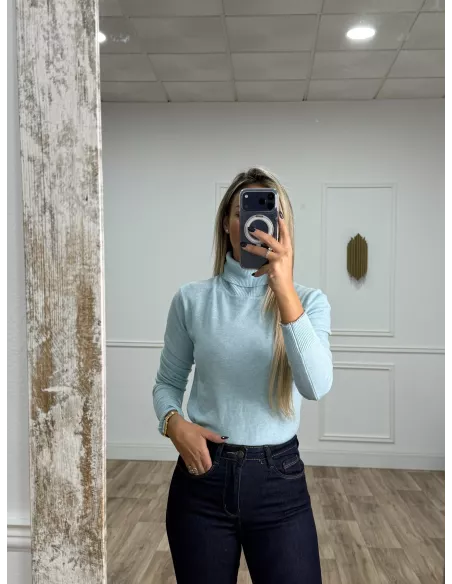 Jersey Deep cuello alto celeste
