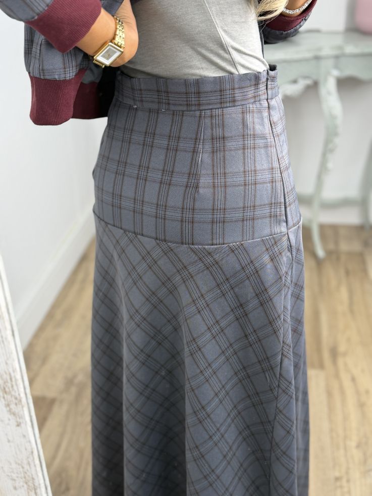 Conjunto bomber cuadros gris y burdeo