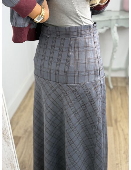 Conjunto bomber cuadros gris y burdeo