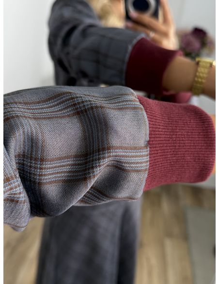 Conjunto bomber cuadros gris y burdeo