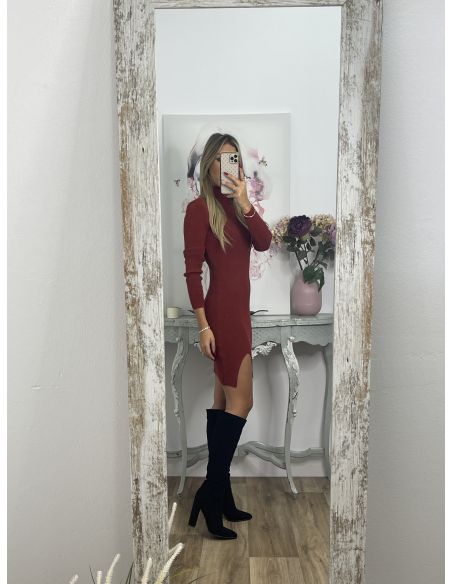 Vestido Ingrid teja abertura