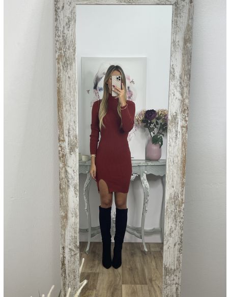 Vestido Ingrid teja abertura