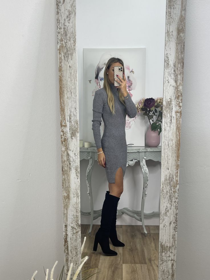 Vestido Ingrid gris abertura