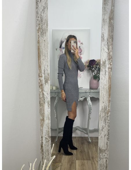 Vestido Ingrid gris abertura