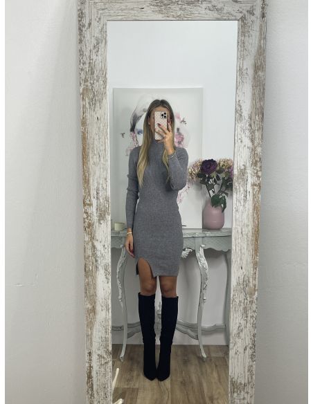 Vestido Ingrid gris abertura