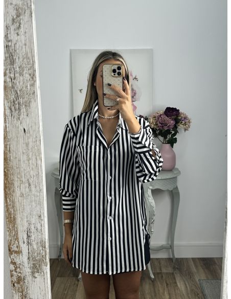 Camisa rayas blanca y negra con bolsillo