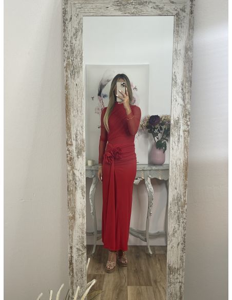 Falda con flores roja