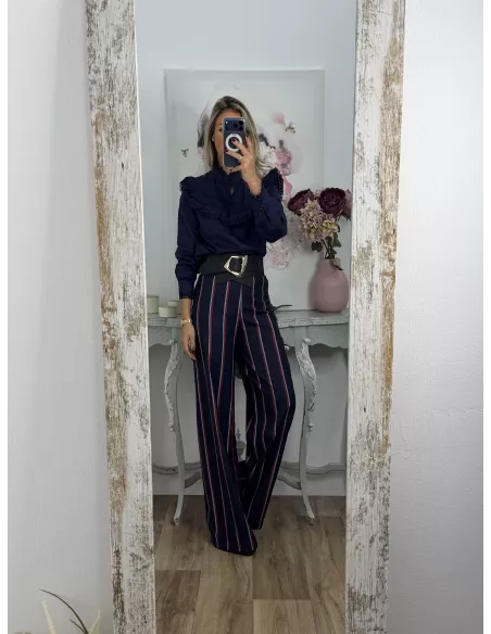 Pantalón azul marino con rayas