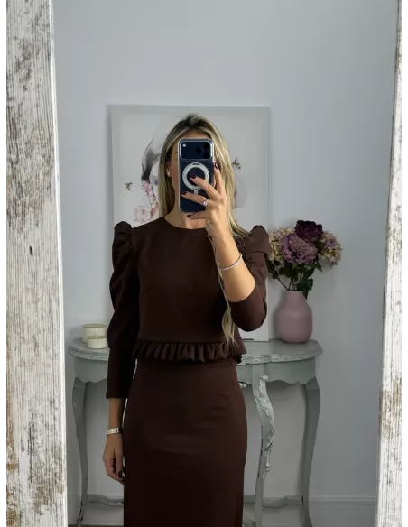 Conjunto Kesar liso chocolate