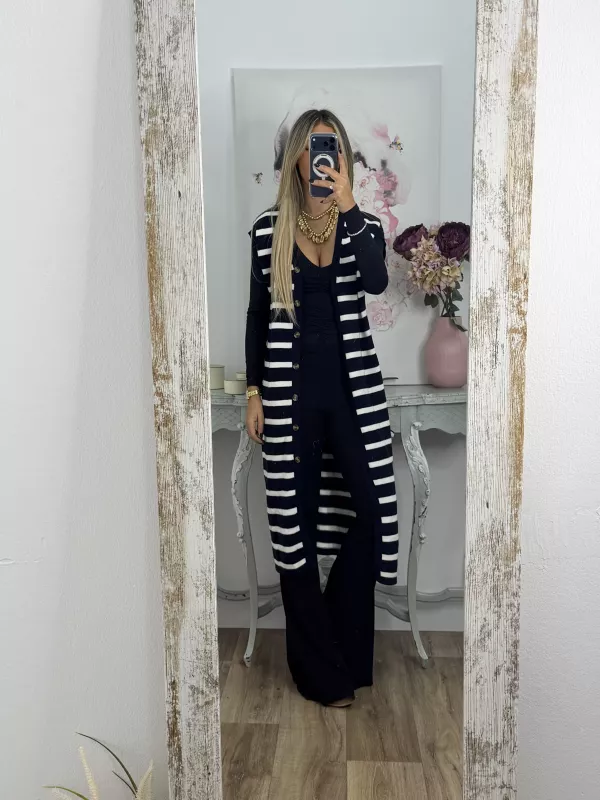 Vestido-Chaleco Bella azul marino y blanco