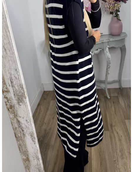 Vestido-Chaleco Bella azul marino y blanco
