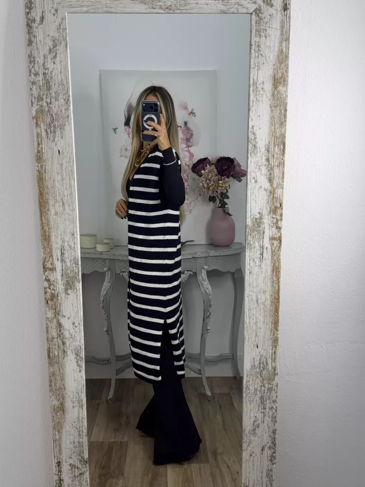 Vestido-Chaleco Bella azul marino y blanco