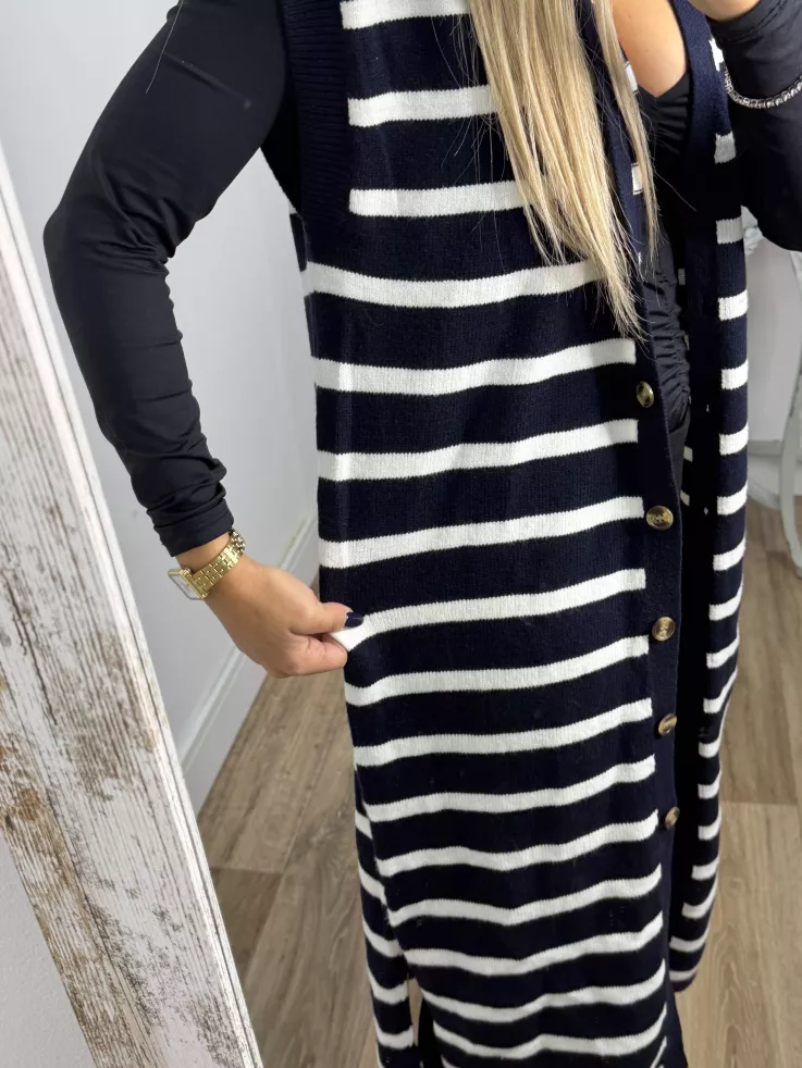 Vestido-Chaleco Bella azul marino y blanco