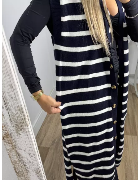 Vestido-Chaleco Bella azul marino y blanco