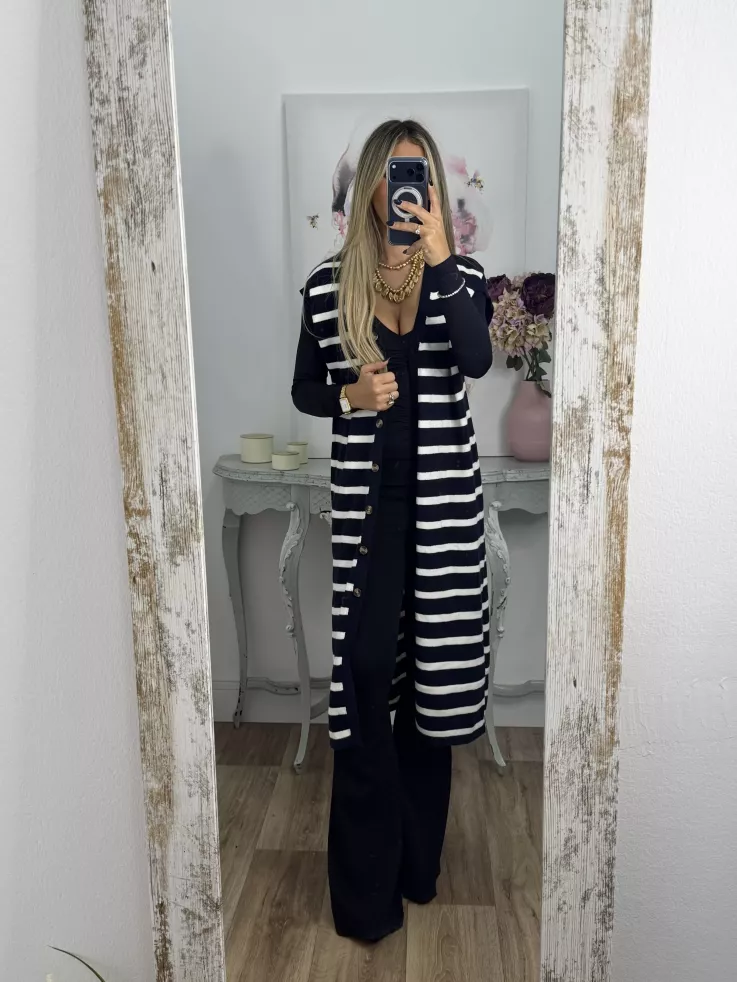 Vestido-Chaleco Bella azul marino y blanco