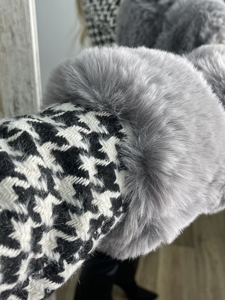 Abrigo pata de gallo negro con pelo gris