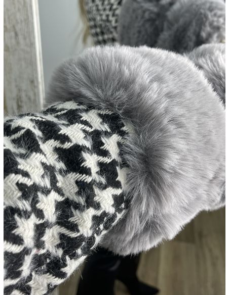 Abrigo pata de gallo negro con pelo gris