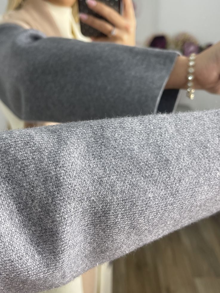 Abrigo punto tricolor beige camel y gris