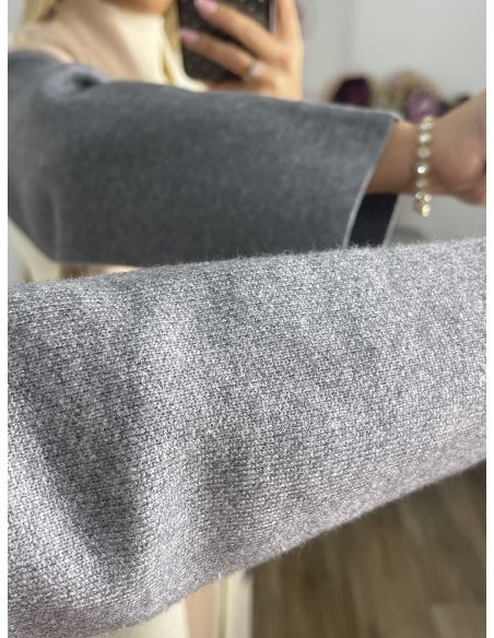 Abrigo punto tricolor beige camel y gris