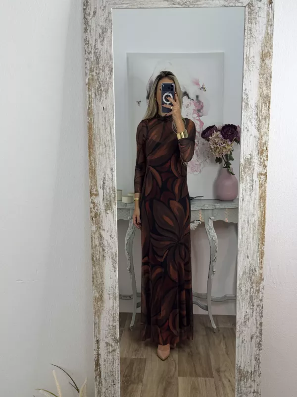 Vestido doble con tull teja