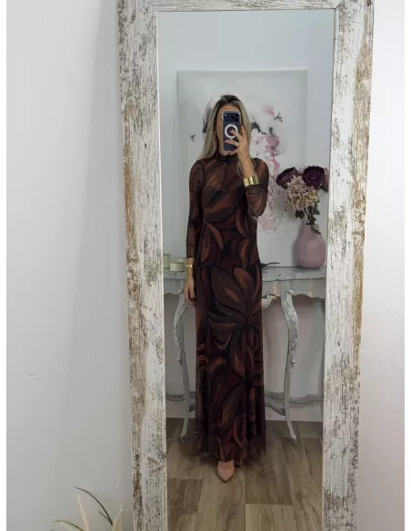 Vestido doble con tull teja