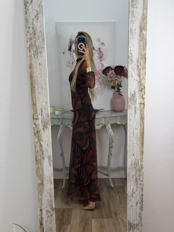 Vestido doble con tull teja