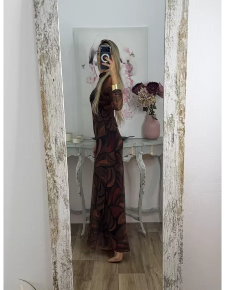 Vestido doble con tull teja