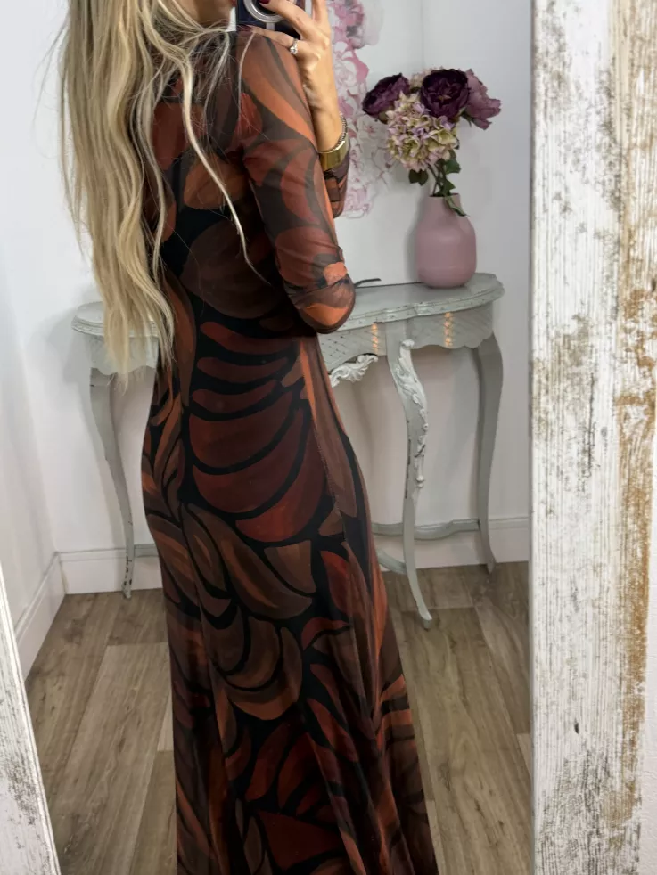 Vestido doble con tull teja