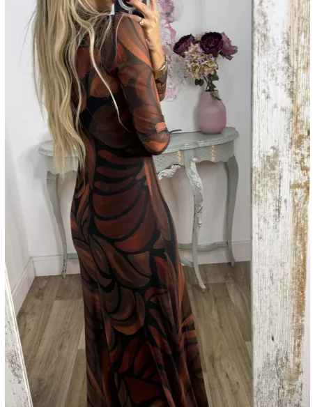 Vestido doble con tull teja