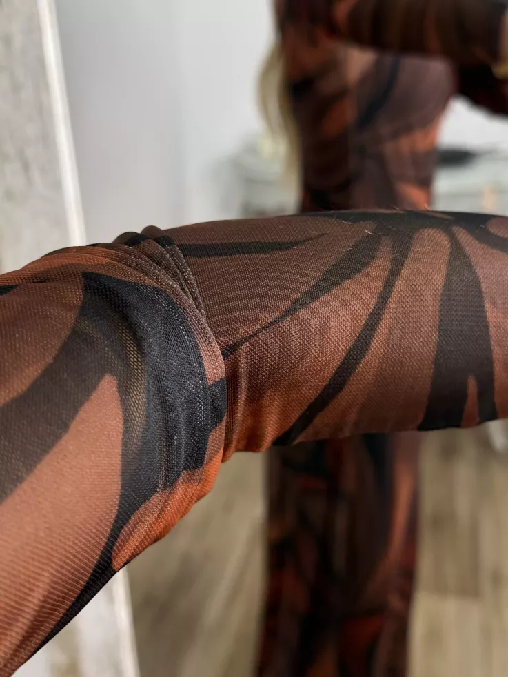 Vestido doble con tull teja