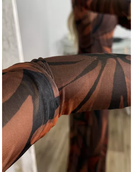 Vestido doble con tull teja