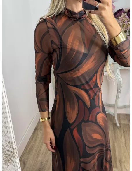 Vestido doble con tull teja